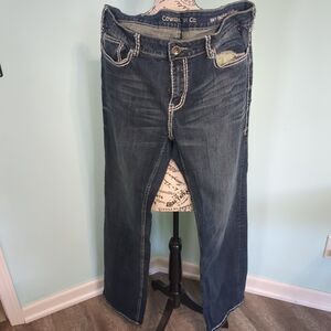 Cowgirl Tuff Jeans Womens 36x37 Don't Fence Me In Bootcut Blue Stretch Zip Fly